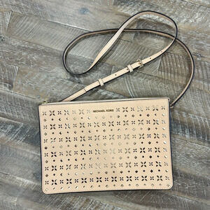 Michael Kors Beige and Gold Perforated Leather Crossbody or Clutch